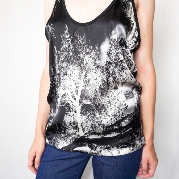 444. BARBARA BUI Silver Tree Silhouette Silk Top Small - Picture 7 of 7